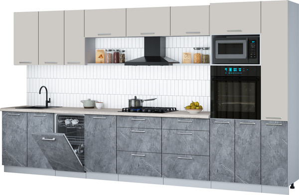 Изображение товара Кухонный гарнитур Интерлиния Мила Gloss 3.8-ПМ3 (керамика/кашемир/травертин серый)
