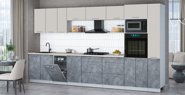 Изображение товара Кухонный гарнитур Интерлиния Мила Gloss 3.8-ПМ3 (керамика/кашемир/травертин серый)