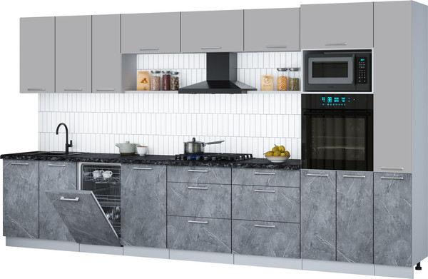 Изображение товара Кухонный гарнитур Интерлиния Мила Gloss 3.8-ПМ3 (керамика/грей/кастилло темный)