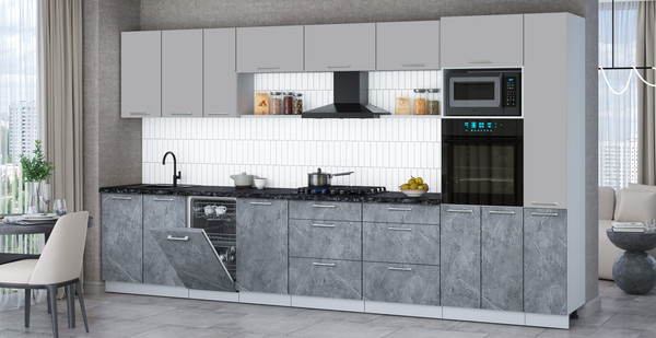 Изображение товара Кухонный гарнитур Интерлиния Мила Gloss 3.8-ПМ3 (керамика/грей/кастилло темный)