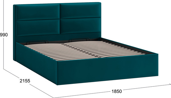 Изображение товара Двуспальная кровать ТриЯ Глосс универсальная с ПМ тип 1 180x200 (велюр Confetti Izumrud)