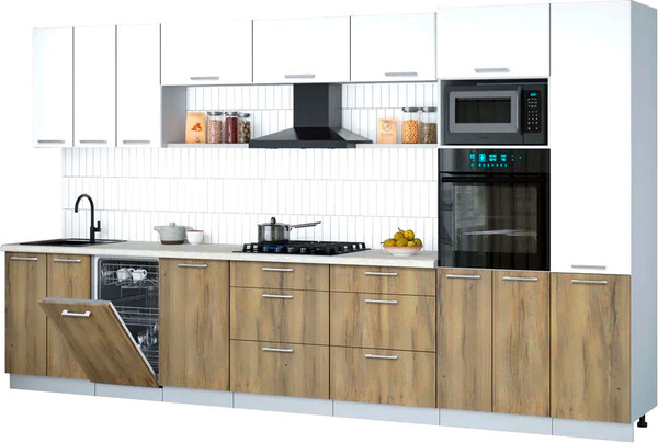 Изображение товара Кухонный гарнитур Интерлиния Мила Gloss 3.7-ПМ3 (дуб вотан/белый/опал светлый)