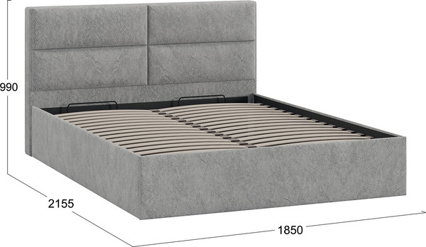 Изображение товара Двуспальная кровать ТриЯ Глосс универсальная с ПМ тип 1 180x200 (велюр Confetti Silver)