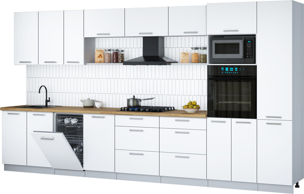 Изображение товара Кухонный гарнитур Интерлиния Мила Gloss 3.9-ПМ3 (белый/белый/дуб бунратти)