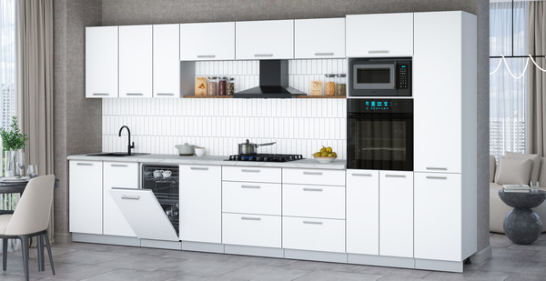 Изображение товара Кухонный гарнитур Интерлиния Мила Gloss 3.9-ПМ3 (белый/белый/серый каспий)