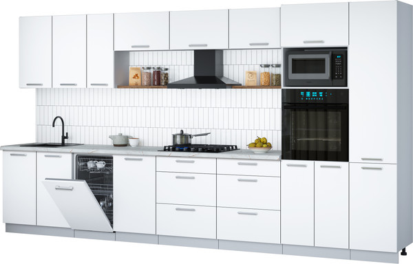 Изображение товара Кухонный гарнитур Интерлиния Мила Gloss 3.9-ПМ3 (белый/белый/серый каспий)