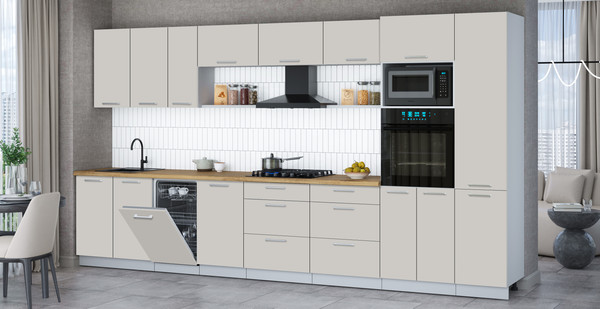 Изображение товара Кухонный гарнитур Интерлиния Мила Gloss 3.9-ПМ3 (кашемир/кашемир/дуб бунратти)