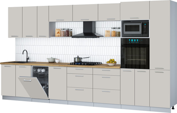 Изображение товара Кухонный гарнитур Интерлиния Мила Gloss 3.9-ПМ3 (кашемир/кашемир/дуб бунратти)