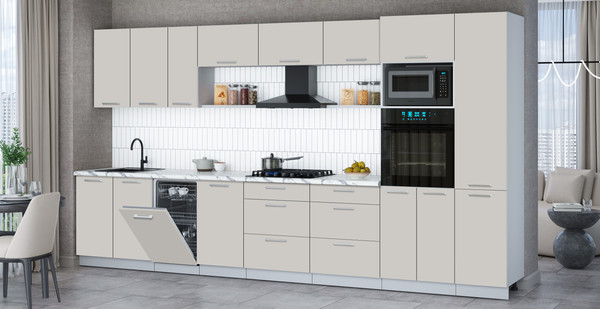 Изображение товара Кухонный гарнитур Интерлиния Мила Gloss 3.9-ПМ3 (кашемир/кашемир/белый гранит)