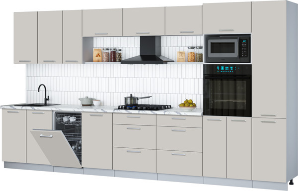 Изображение товара Кухонный гарнитур Интерлиния Мила Gloss 3.9-ПМ3 (кашемир/кашемир/белый гранит)