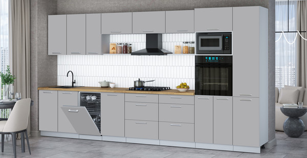 Изображение товара Кухонный гарнитур Интерлиния Мила Gloss 3.9-ПМ3 (грей/грей/дуб бунратти)