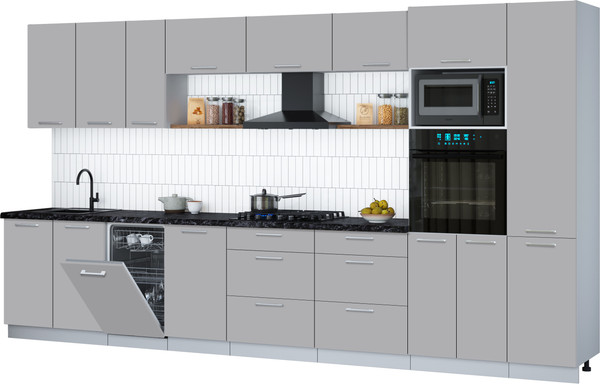 Изображение товара Кухонный гарнитур Интерлиния Мила Gloss 3.9-ПМ3 (грей/грей/кастилло темный)