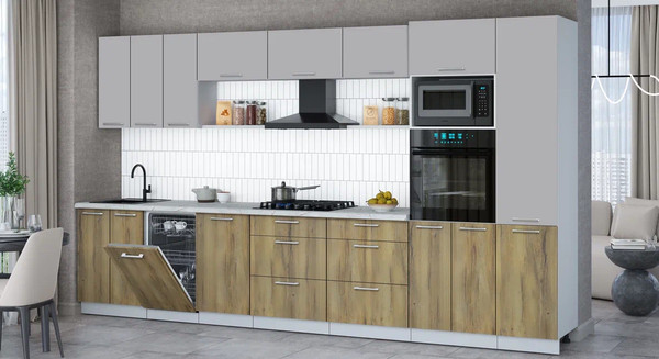 Изображение товара Кухонный гарнитур Интерлиния Мила Gloss 3.7-ПМ3 (дуб вотан/грей/серый каспий)