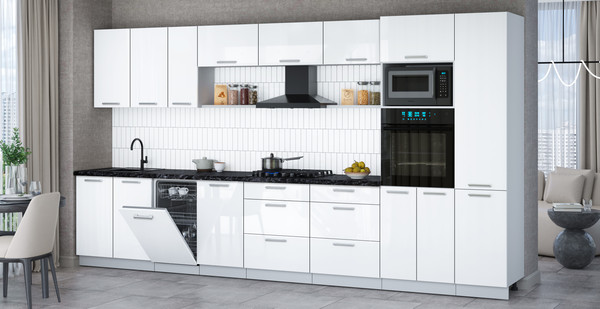 Изображение товара Кухонный гарнитур Интерлиния Мила Gloss 3.9-ПМ3 (белый глянец/белый глянец/кастилло темный)