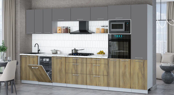 Изображение товара Кухонный гарнитур Интерлиния Мила Gloss 3.7-ПМ3 (дуб вотан/серый/белый гранит)