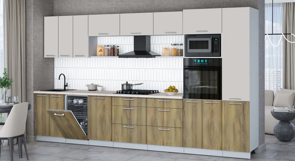 Изображение товара Кухонный гарнитур Интерлиния Мила Gloss 3.7-ПМ3 (дуб вотан/кашемир/бискайская сосна)