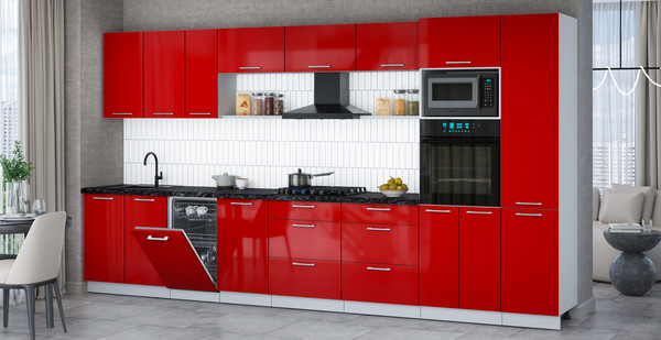 Изображение товара Кухонный гарнитур Интерлиния Мила Gloss 3.9-ПМ3 (красный глянец/красный глянец/кастилло темный)
