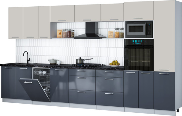 Изображение товара Кухонный гарнитур Интерлиния Мила Gloss 3.9-ПМ3 (асфальт глянец/кашемир/кастилло темный)