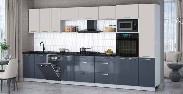 Изображение товара Кухонный гарнитур Интерлиния Мила Gloss 3.9-ПМ3 (асфальт глянец/кашемир/кастилло темный)