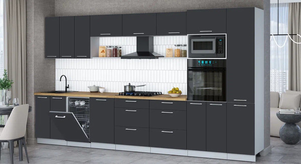 Изображение товара Кухонный гарнитур Интерлиния Мила Gloss 3.7-ПМ3 (пепел/пепел/дуб бунратти)