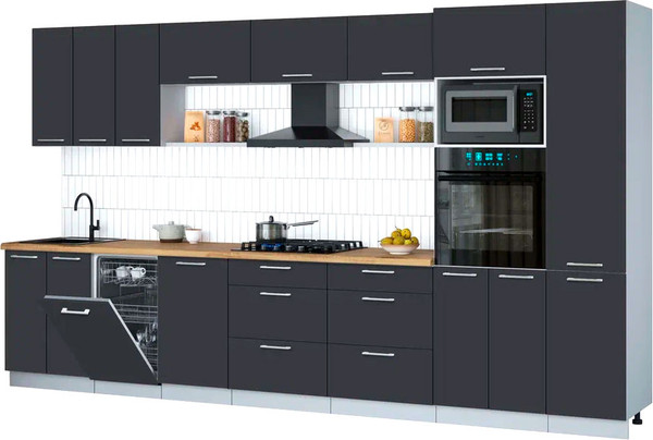 Изображение товара Кухонный гарнитур Интерлиния Мила Gloss 3.7-ПМ3 (пепел/пепел/дуб бунратти)