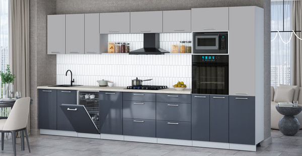 Изображение товара Кухонный гарнитур Интерлиния Мила Gloss 3.9-ПМ3 (асфальт глянец/грей/бискайская сосна)