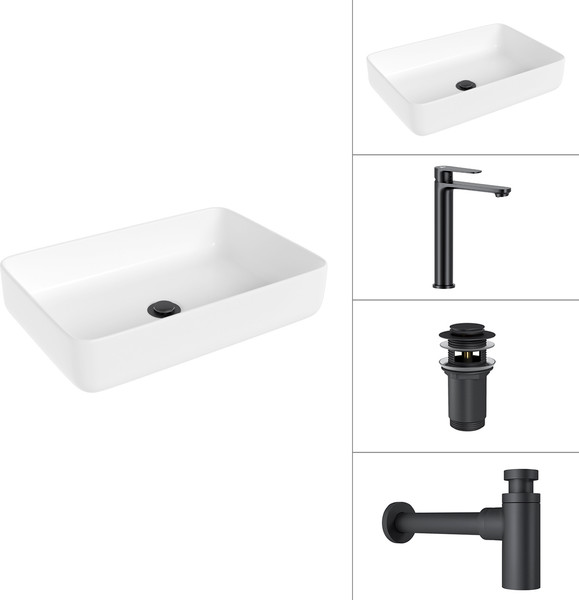 Изображение товара Умывальник со смесителем Lauter 21487-50 + Moon 21СК8691BS + сифон 21635B + дон.клапан 21190B (черный матовый)