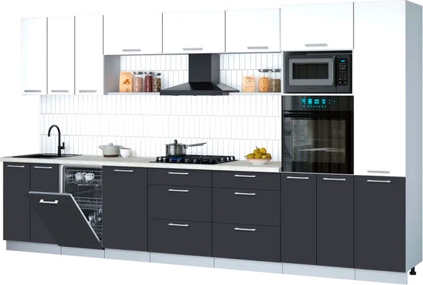 Изображение товара Кухонный гарнитур Интерлиния Мила Gloss 3.7-ПМ3 (пепел/белый/опал светлый)