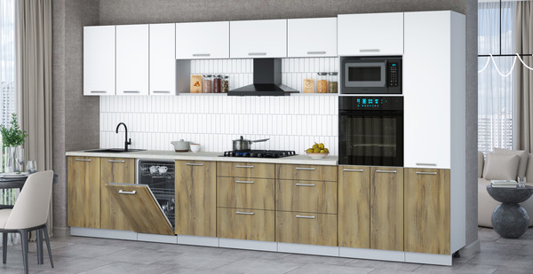 Изображение товара Кухонный гарнитур Интерлиния Мила Gloss 3.9-ПМ3 (дуб вотан/белый/опал светлый)