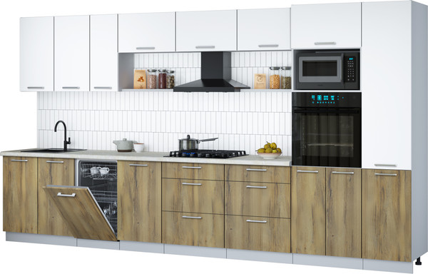 Изображение товара Кухонный гарнитур Интерлиния Мила Gloss 3.9-ПМ3 (дуб вотан/белый/опал светлый)