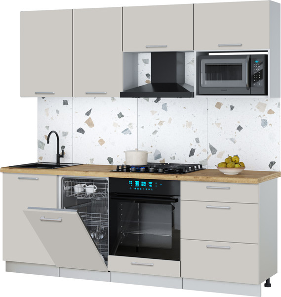 Изображение товара Кухонный гарнитур Интерлиния Мила Gloss 2.15-ПМ4 (кашемир/кашемир/дуб бунратти)