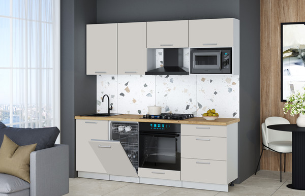 Изображение товара Кухонный гарнитур Интерлиния Мила Gloss 2.15-ПМ4 (кашемир/кашемир/дуб бунратти)