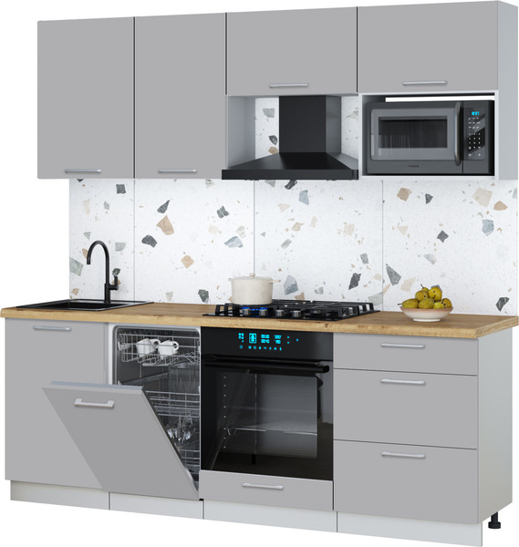 Изображение товара Кухонный гарнитур Интерлиния Мила Gloss 2.15-ПМ4 (грей/грей/дуб бунратти)
