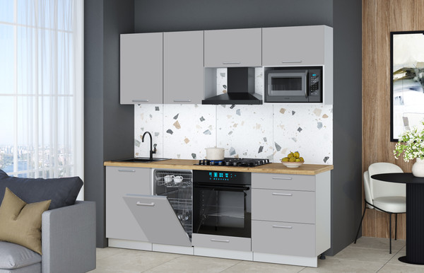 Изображение товара Кухонный гарнитур Интерлиния Мила Gloss 2.15-ПМ4 (грей/грей/дуб бунратти)