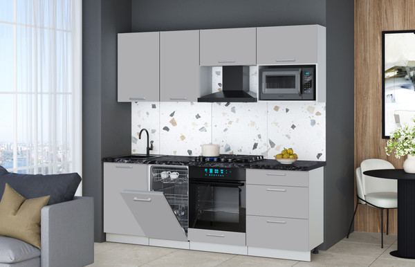 Изображение товара Кухонный гарнитур Интерлиния Мила Gloss 2.15-ПМ4 (грей/грей/кастилло темный)