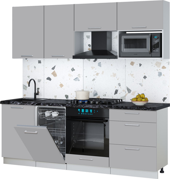 Изображение товара Кухонный гарнитур Интерлиния Мила Gloss 2.15-ПМ4 (грей/грей/кастилло темный)