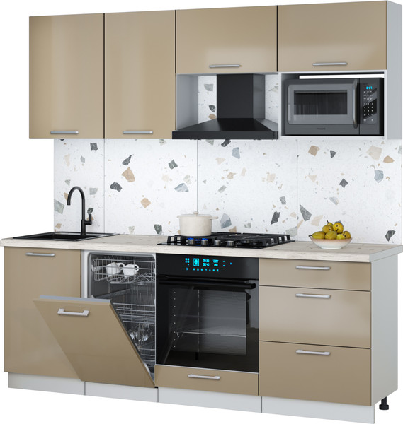 Изображение товара Кухонный гарнитур Интерлиния Мила Gloss 2.15-ПМ4 (капучино глянец/капучино глянец/бискайская сосна)