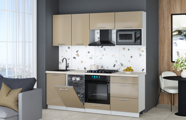 Изображение товара Кухонный гарнитур Интерлиния Мила Gloss 2.15-ПМ4 (капучино глянец/капучино глянец/бискайская сосна)