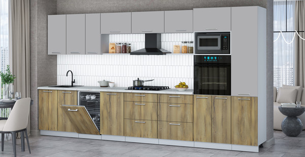 Изображение товара Кухонный гарнитур Интерлиния Мила Gloss 3.9-ПМ3 (дуб вотан/грей/серый каспий)