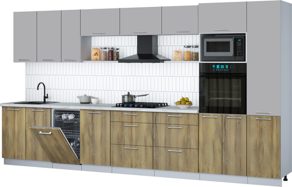Изображение товара Кухонный гарнитур Интерлиния Мила Gloss 3.9-ПМ3 (дуб вотан/грей/серый каспий)