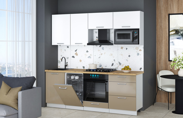 Изображение товара Кухонный гарнитур Интерлиния Мила Gloss 2.15-ПМ4 (капучино глянец/белый/дуб бунратти)