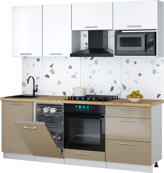 Изображение товара Кухонный гарнитур Интерлиния Мила Gloss 2.15-ПМ4 (капучино глянец/белый/дуб бунратти)