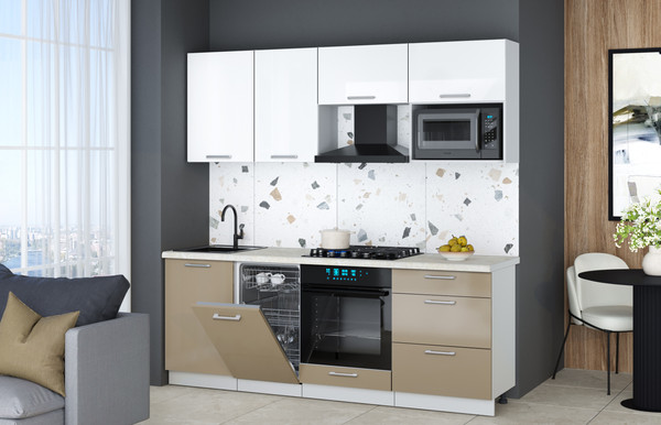 Изображение товара Кухонный гарнитур Интерлиния Мила Gloss 2.15-ПМ4 (капучино глянец/белый глянец/опал светлый)