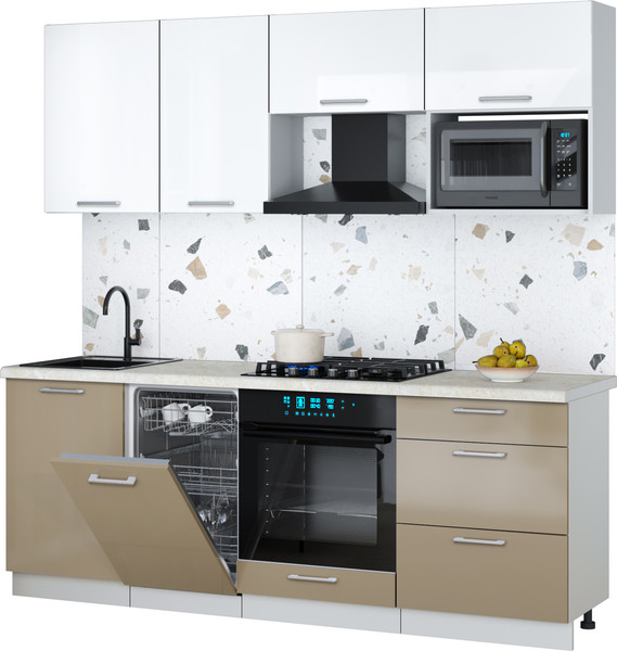 Изображение товара Кухонный гарнитур Интерлиния Мила Gloss 2.15-ПМ4 (капучино глянец/белый глянец/опал светлый)