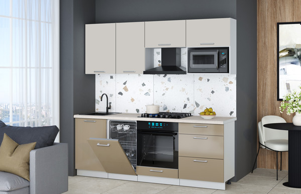 Изображение товара Кухонный гарнитур Интерлиния Мила Gloss 2.15-ПМ4 (капучино глянец/кашемир/травертин серый)