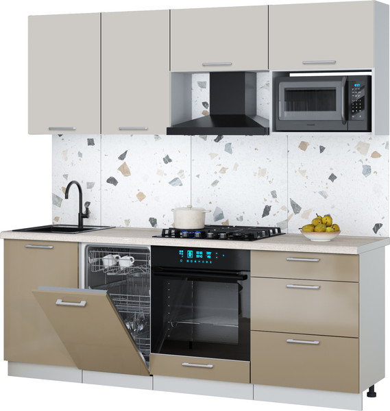 Изображение товара Кухонный гарнитур Интерлиния Мила Gloss 2.15-ПМ4 (капучино глянец/кашемир/травертин серый)