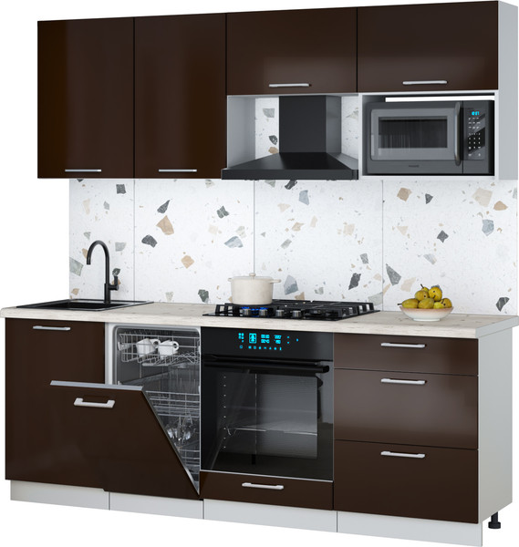 Изображение товара Кухонный гарнитур Интерлиния Мила Gloss 2.15-ПМ4 (шоколад глянец/шоколад глянец/бискайская сосна)