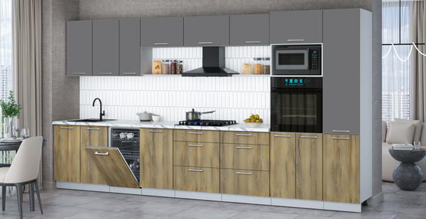 Изображение товара Кухонный гарнитур Интерлиния Мила Gloss 3.9-ПМ3 (дуб вотан/серый/белый гранит)