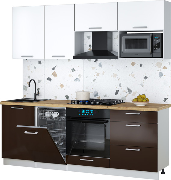 Изображение товара Кухонный гарнитур Интерлиния Мила Gloss 2.15-ПМ4 (шоколад глянец/белый/дуб бунратти)