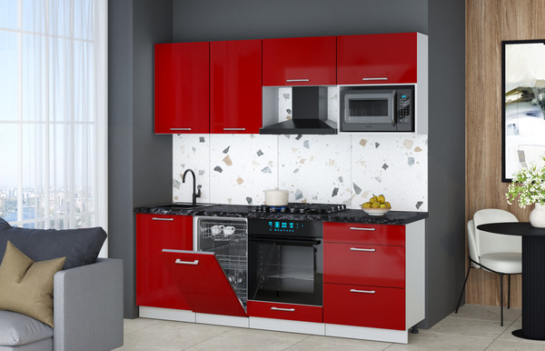 Изображение товара Кухонный гарнитур Интерлиния Мила Gloss 2.15-ПМ4 (красный глянец/красный глянец/кастилло темный)